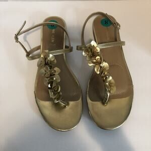 Anne Klein iflex Sandals 8M Gold Flowers Akflavia Flip‎ Flops Strap Shoes Boho